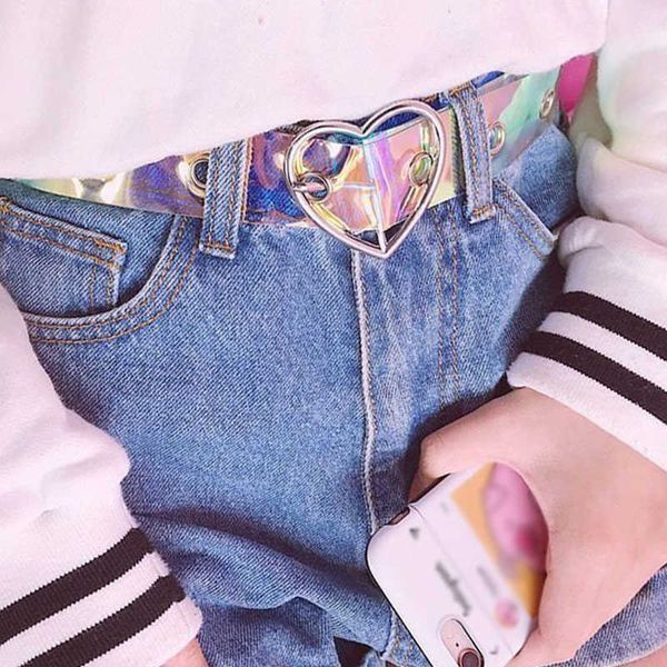 

belts fashion women transparent belts heart metal pin buckle transparent colorful laser waist belt jeans dress decoration waistbands j230220, Black;brown