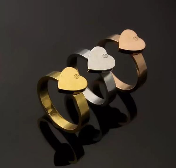 

high polish luxury simple heart ring necklace earrings gold silver rose color stainless steel couple ring fashion women designer set