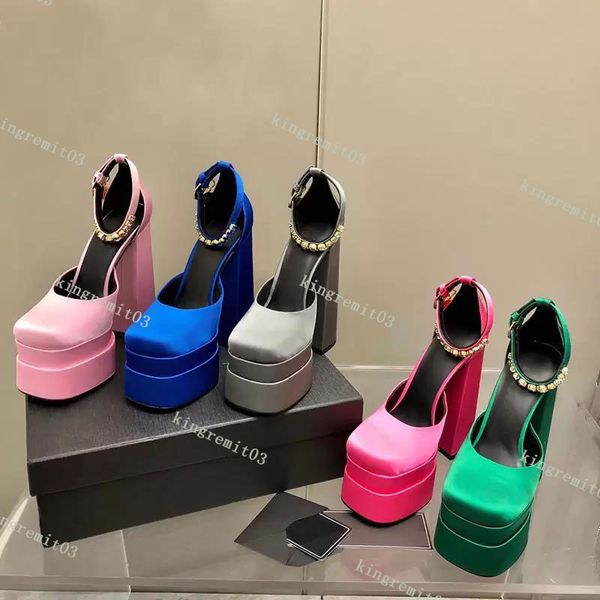 

designer sandals women aevitas sandals waterproof platform high heels personalized satin catwalk shoes party wedding dress shoe 35-42 w, Black