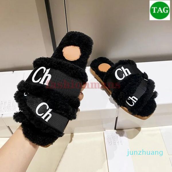 

slide2023 new designer slippers woody flat shearling mule slides sandals womens shoes 25 black pink beige burgundy flip flopa luxury sandal