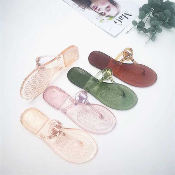 

women jelly slippers sandal summer shoes beach flip flops clear thong miller knotted designer flat brand crystal slides fashion metal decora, Black