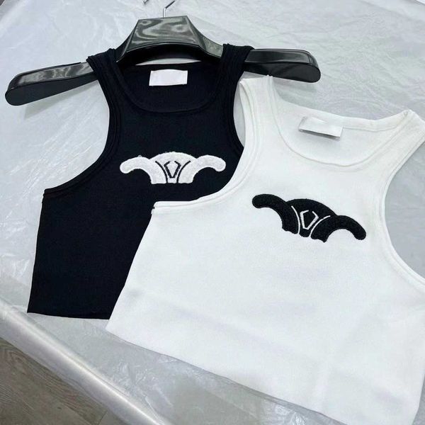

23ss designer brand women vest letter embroidery knitting high elasticity sling tanks womens clothing, White