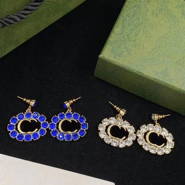 

new crystal rhinestone dangle drop earrings stud gemstone brass material classic style luxury earring designer for women tip quality aretes, Golden;silver