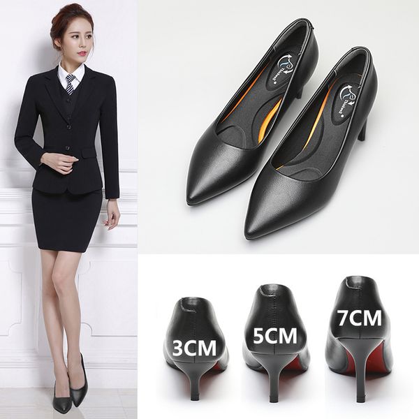 

dress shoes spring autumn black 3cm5cm7cm stiletto heel ol pumps women shallow genuine leather office ladies eu size 3441 230220