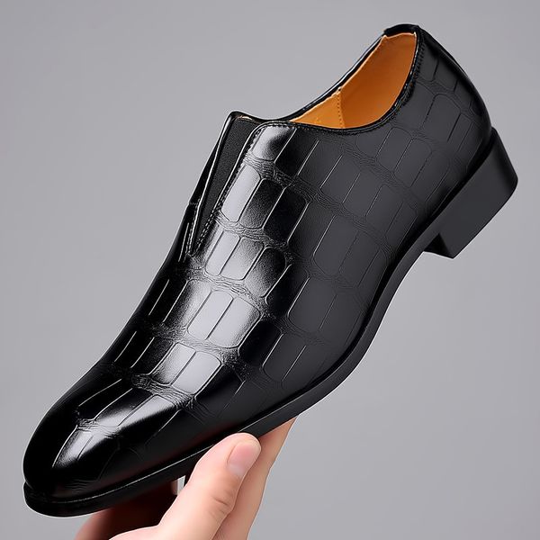 

dress shoes business mens stone pattern casual pu leather breathable 230220, Black