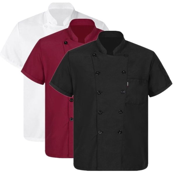 

short sleeve chef coat jacket kitchen restaurant l cook work uniform, White;black