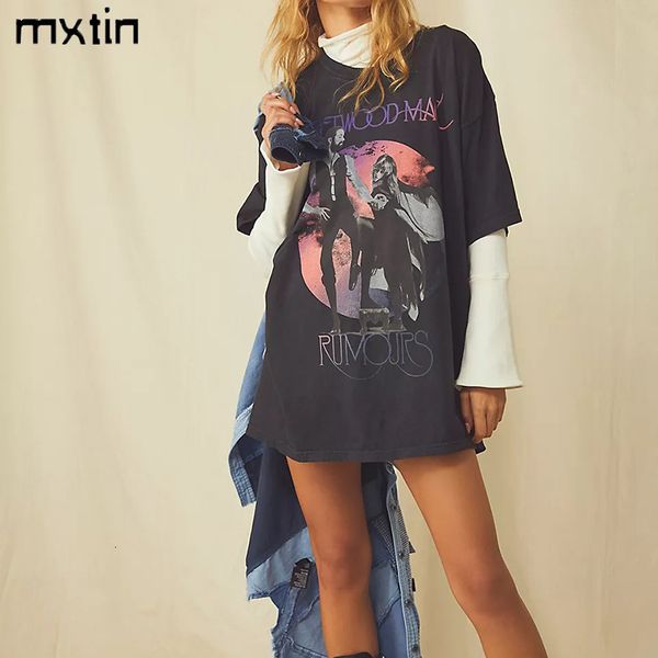 

women s t shirt summer vintage black print long t shirt women tees o neck loose female casual harajuku ladies woman clothes 230220, White