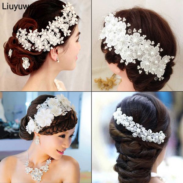 

tiaras fashion wedding hair accessories pearl haedbands for bride red white lace crystal tiara floral elegant bridal hair jewelry z0220, White;golden