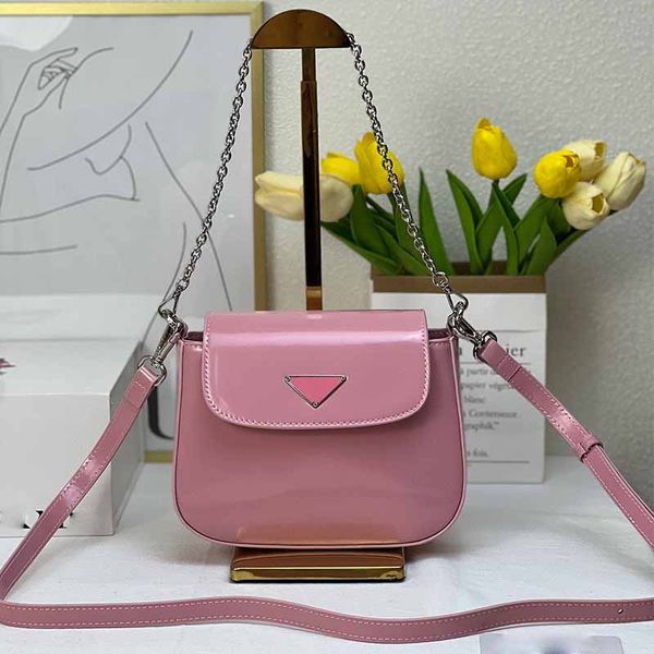 

luxury designer handbag women's tote bag smooth cowhide fabric chain shoulder bag vintage triangle letter logo wallet pink lady stylish