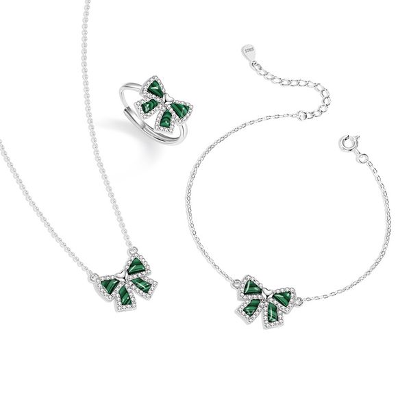 

bow sterling silver 925 necklace female niche design light luxury malachite bracelet ins wind love zircon ring