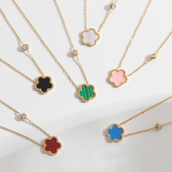

carlidana colorful five leaf flower pendant necklace choker jewelry luxury golden non tarnish stainless steel necklace for women, Silver