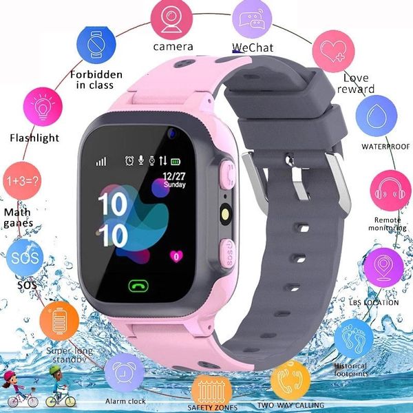 

children's watches smart watch kids boys sos clock smartwatch for children phone girls silicone strap digital android ios 230220, Blue