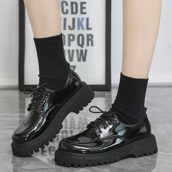 

dress shoes rimocy women's lace up platform oxford 2023 spring autumn patent leather flats women vintage non slip black work 230220