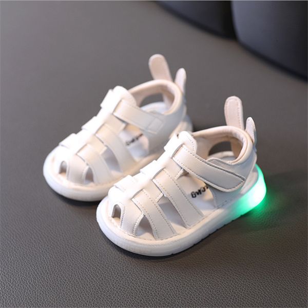 

sandals summer baby girls leather light up closed toe toddler kids shoes cute soft sole fashion 230220, Black;red