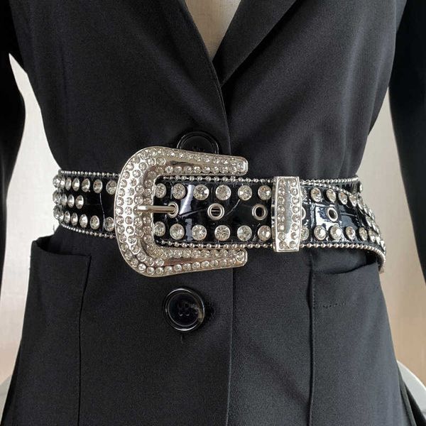 

belts irregular rhinestone buckle kid waist belt full rhinestone studded alligator pu jeans belt strap kid casual punk female belt j2302201, Black
