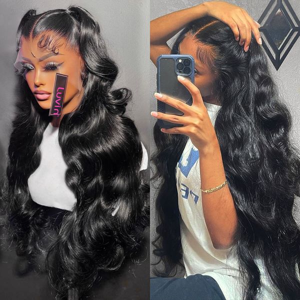 

inch body wave transparent lace front human hair wigs for women remy 250 density water wave lace frontal wig body wave, Black