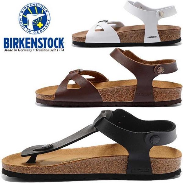 

designer birkinstock slippers women's shoes rio summer sandals cork bottom flat heel male, Black