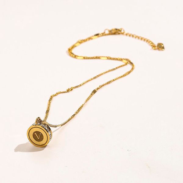

gold plated pendant luxury brand designer necklaces letter stainless steel crystal link letter choker necklace chain jewelry accessories, Silver