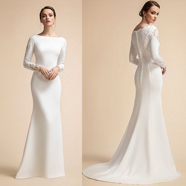 

party dresses simple mermaid button wedding long sleeves ivory muslim bridal gowns for bride satin lace vestidos de novia 2023 230220, White;black