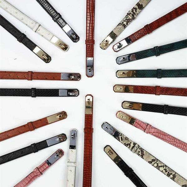 

women premium cowhide belt fashion vintage animal print lock buckle decorative thin waist belts r brand belt width 1.8cm with gift box, Black;brown