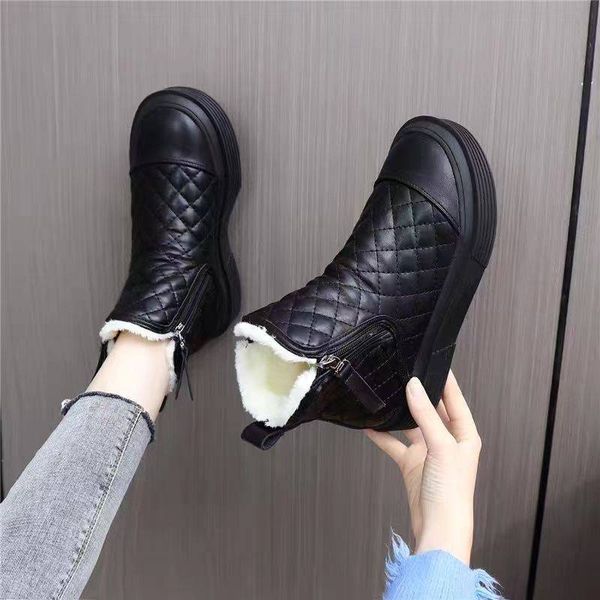 

winter women's boots high-quality side zipper outdoor non-slip thickening soft sole fashion casual all-match leather shoes, Black