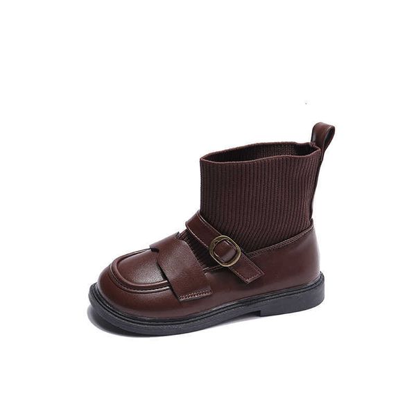

chil1en's socks and boots fly weave 1 autumn and winter girls' leather boots princess 2-10 years old girls' boots trend, Black