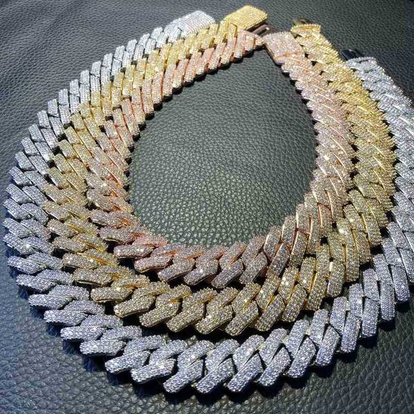 

mem hip hop jewelry 20mm gold plated iced out cz prong link necklace diamond cuban chain, Silver