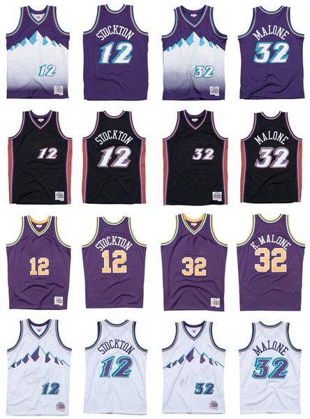 

karl malone #32 john stockton #12 basketball jerseys mitchell ness jersey s-xxl men women youth blue white black green retro jerseys, Black;red