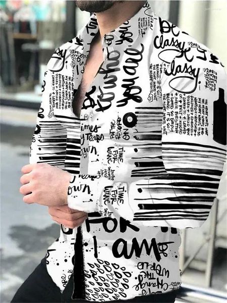 

printed long sleeves comfort shirts men's fashion elegant spring autumn lapel shirts casual sports social, White;black