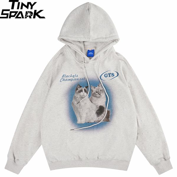 

men s hoodies sweatshirts 2023 streetwear sweatshirt harajuku graphic cat cotton autumn hooded pullover hip hop sweat shirt 230220, Black