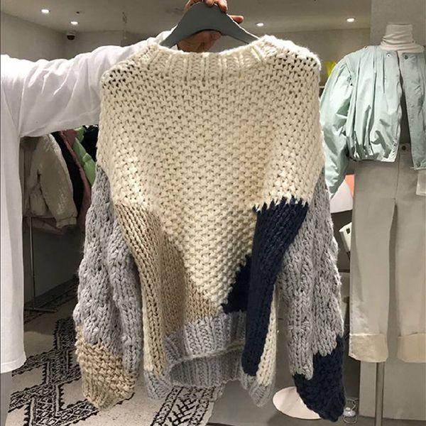 

women s sweaters korean hit color autumn winter fashion casual loose long sleeve pullover sweater 230220, White;black