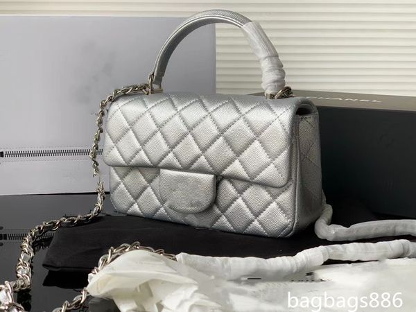 

luxury designer bag mini handle flap bag classic grade caviar grain cowhide quilted shoulder bag woven chain gold hardware crossbody bag lux