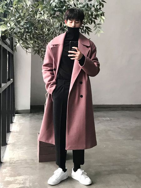 

men's wool blends clothing en long jacket coats spring and autumn coat trench classic solid color 230217, Black