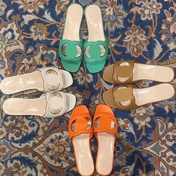 

the new slippers designer women interlocking cut-out slide sandal are soft soled leather details flat bottoms classic trends versatile comfo, Black