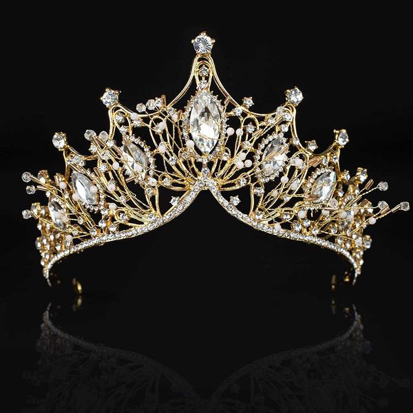 

tiaras vintage golden bride queen crown princess headwear rhinestone headband wedding hair fashion jewelry bridal tiaras headpieces z0220, White;golden
