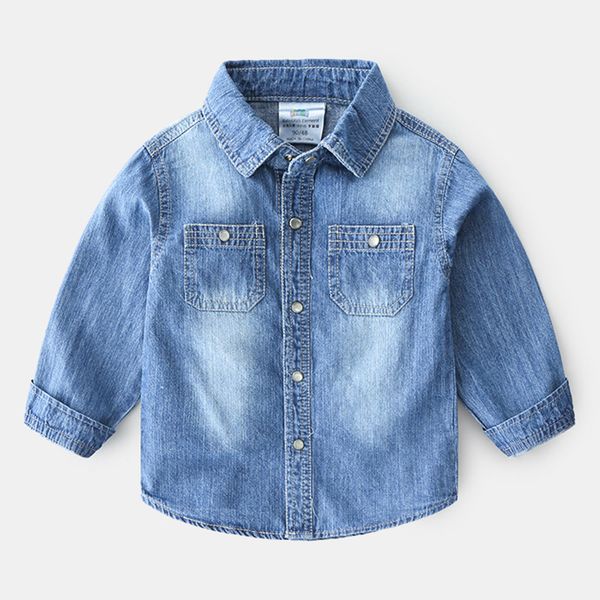 

tshirts spring autumn 2 3 4 6 8 10 12years children clothing turndown collar long sleeve pocket denim shirts for baby kids boys 230220, Blue