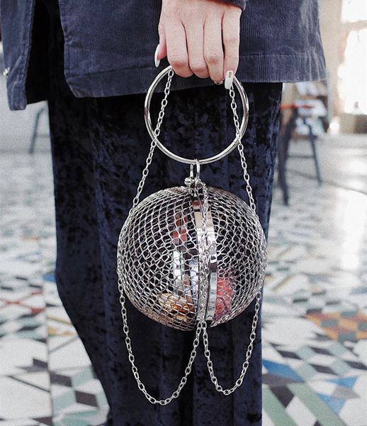

evening bags hollow metal ball net cages handbags circular hard case shoulder small crossbody bag wedding party purse 230220