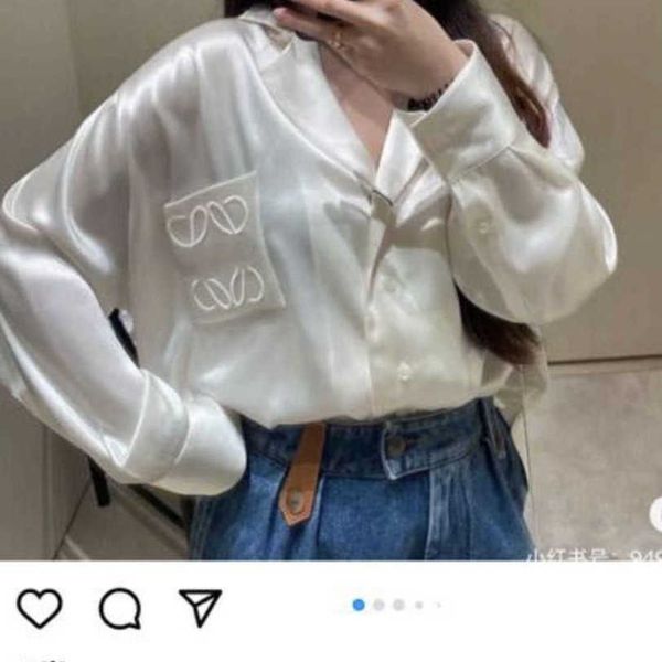 

23ss designer brand women solid color shirt lapel light luxury fashionable and versatile loose temperament shirts womens clothing a1, White