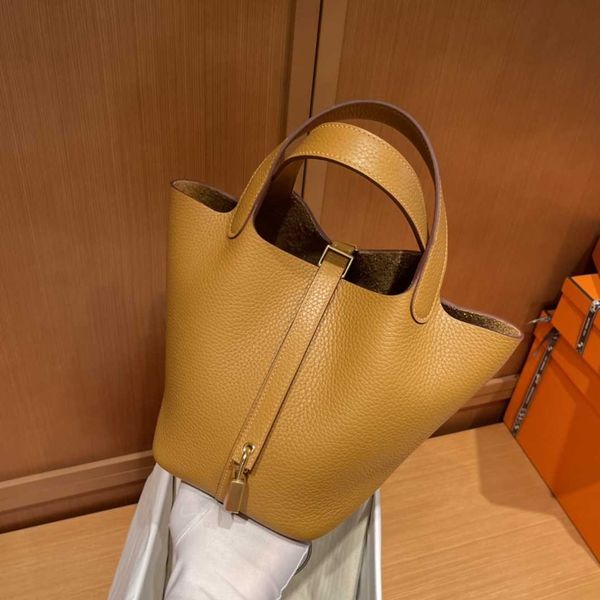 

wholesale designer h ormes totes handbags full manual wax thread sewing original tc leather vegetable basket 18cm sesame color gold buckle l