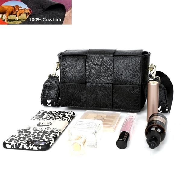 

evening bags 100% cowhide womens shoulder genuine leather woven crossbody wide straps messenger fashion designer brands 230220