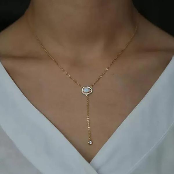 

2023 new design gold plated fashion necklace women's jewelry czar opal european women's long yariat necklace style, Silver