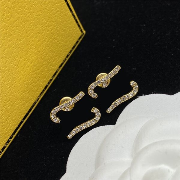 

delicate rhinestone designer studs double letters earrings diamond noble charm eardrops jewelry with box birthday gift, Golden;silver