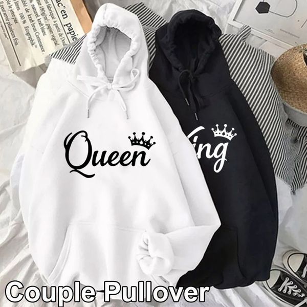 

men's hoodies sweatshirts fashion men women long sleeve pullover hooded sweatshirts king and queen print hoodies casual streetwear coup, Black