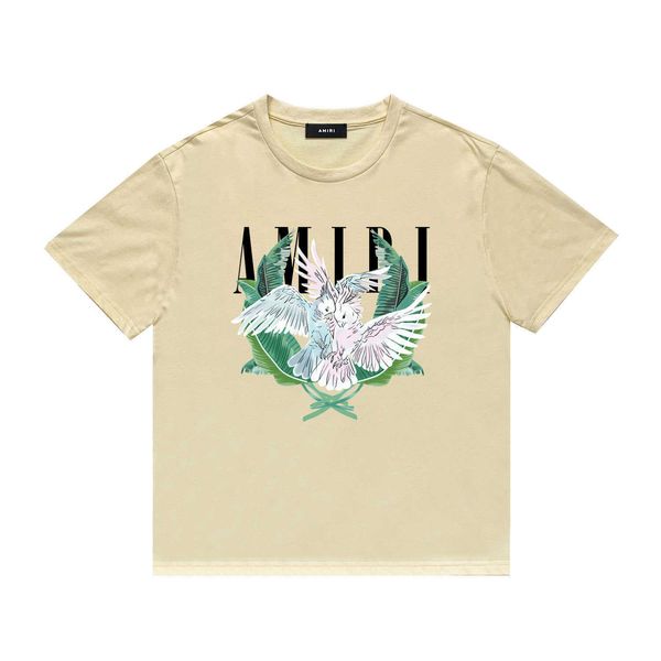 

designer t shirt us amirs 2023 mens color parrot print casual hip fashion hop high street round neck short sleeve t-shirt myxr, White;black