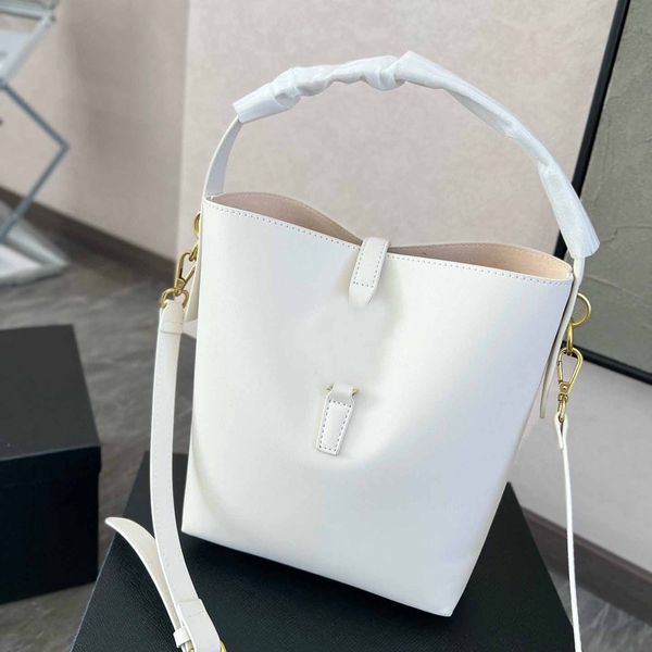 

designer bucket bag smooth leather women hobo handbag solid color gold hardware crossbody tote