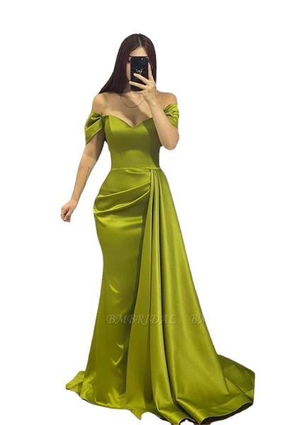 

olive green mermaid evening dresses off shoulder satin long party occasion gowns arabic vestidos de fiesta prom dress bc15227, Black;red