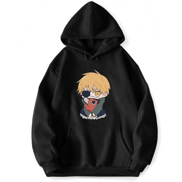 

men's hoodies sweatshirts chainsaw man hoodies anime manga denji pochita print streetwear men women fashion oversized sweatshirts hoodi, Black