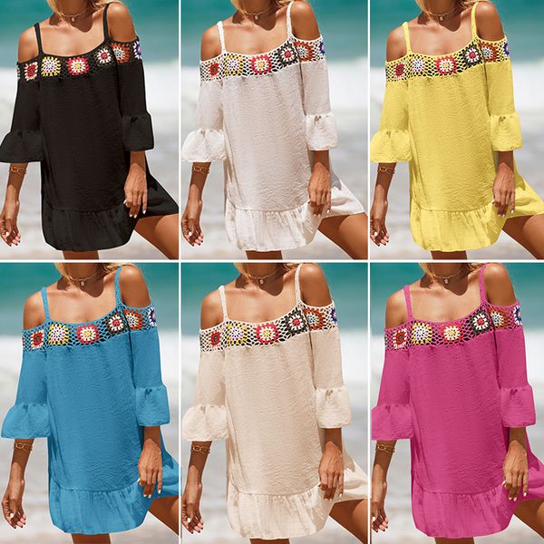 

2023 summer swimwear cover-up bikini sun protection clothing hand hook lacework stcy2131 women one-shoulder casual seaside holiday shorts dr