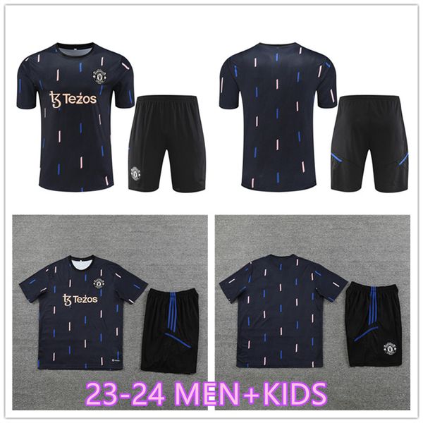 

2023 2024 tracksuits man utd kid short sleeve training suit men 23 24 football men and kid training kit jogging sets 03, Black