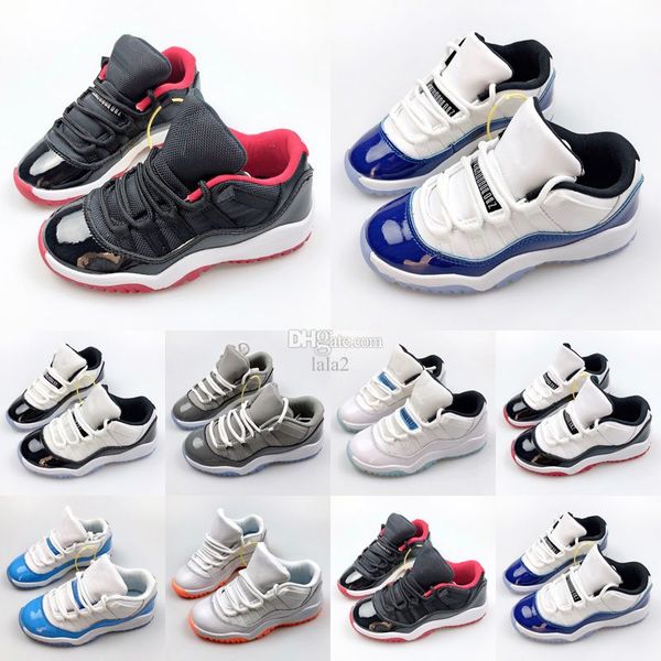 

jumpman 11 11s kids basketball shoes cool grey cherry 25th anniversary pure violet 72-10 concord bred pantone legend blue children designer, Black